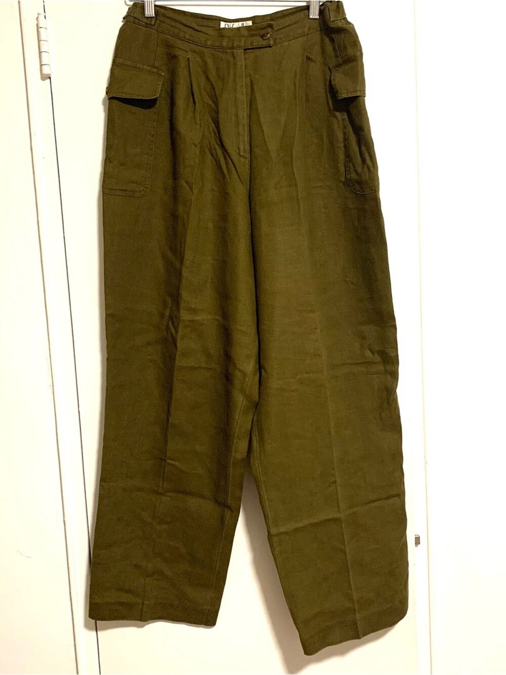 Rafaella Olive 100% Linen Cargo Trousers for Women